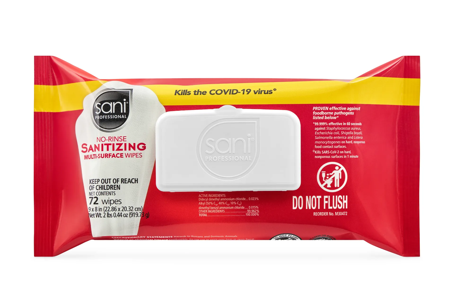 [M30472] NO-RINSE 9X8 SANI WIPES MULTI-SURFACE 12/72CT